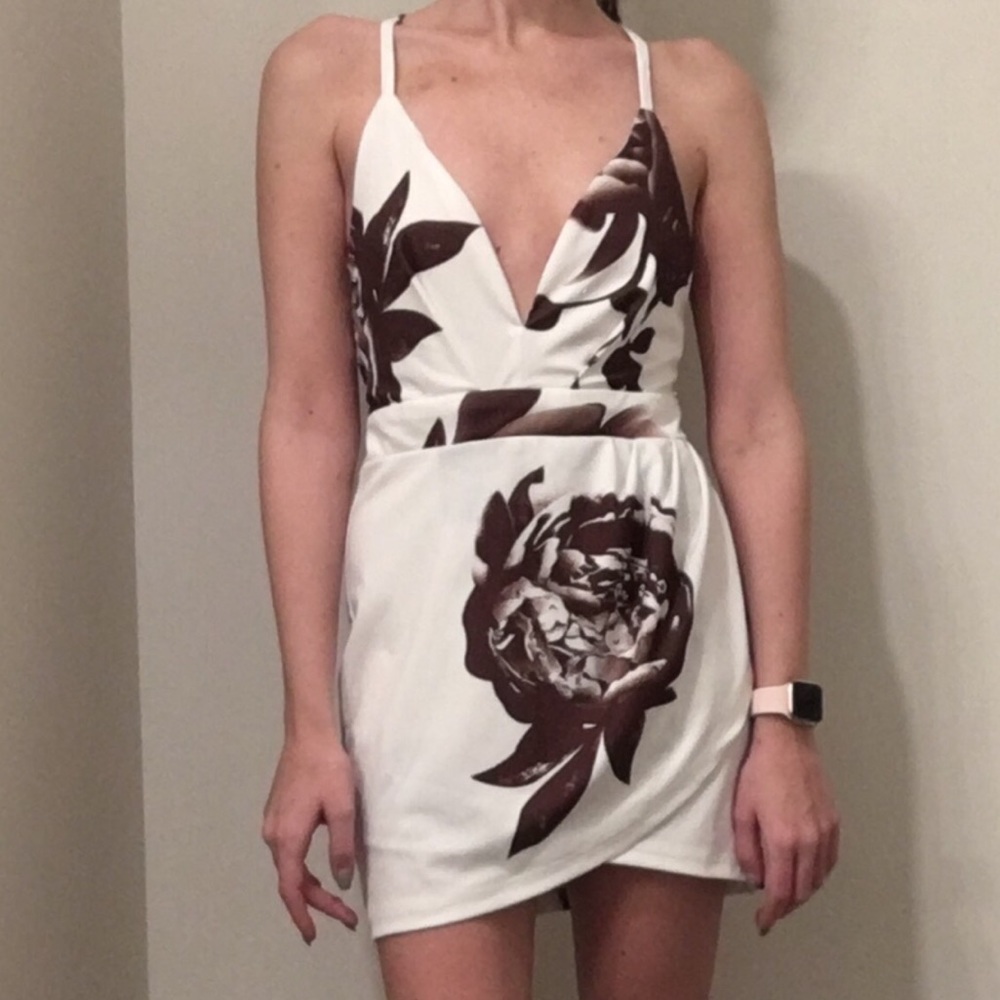 White w/ brown flowers dress